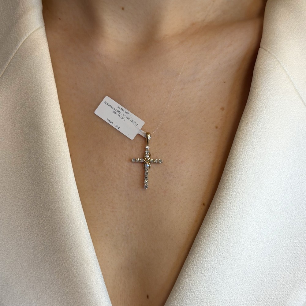 Gold pendant with brilliants "Diamond cross 5"
