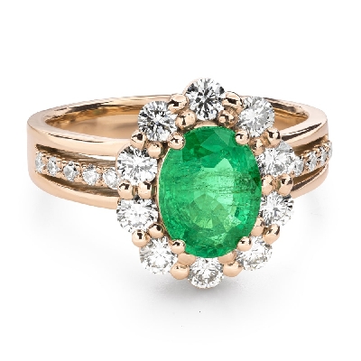 Auksinis žiedas su brangakmeniais "Smaragdas 56"
